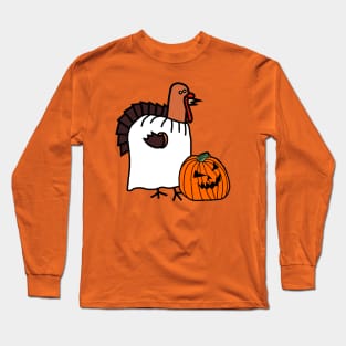 Thanksgiving Turkey in Pumpkin Ghost Costume for Halloween Horror Long Sleeve T-Shirt